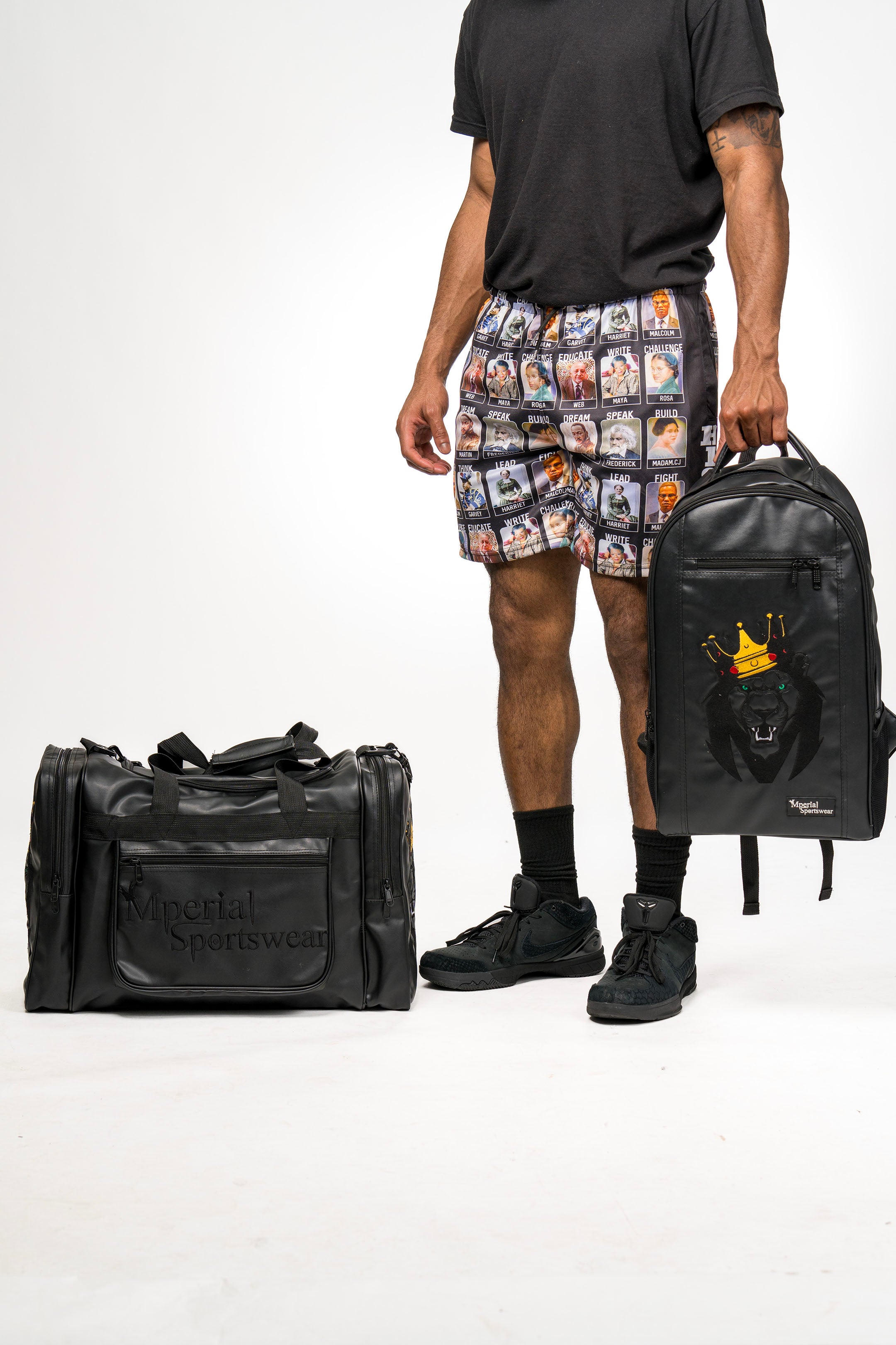 Mperial Black Leather Backpack & Duffle Bag (Carry-on size)