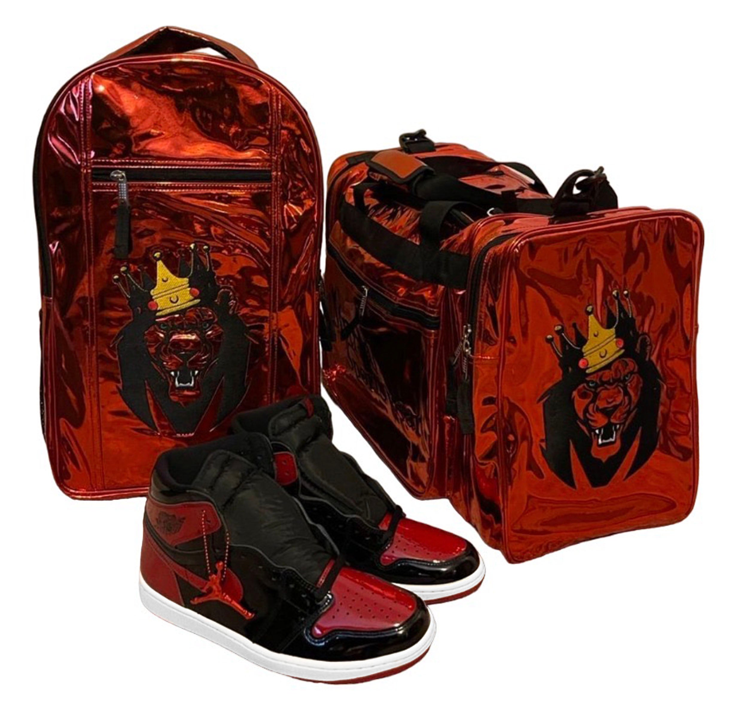 Mperial Red Liquid Leather Backpack & Duffle Bag (Carry-on size)