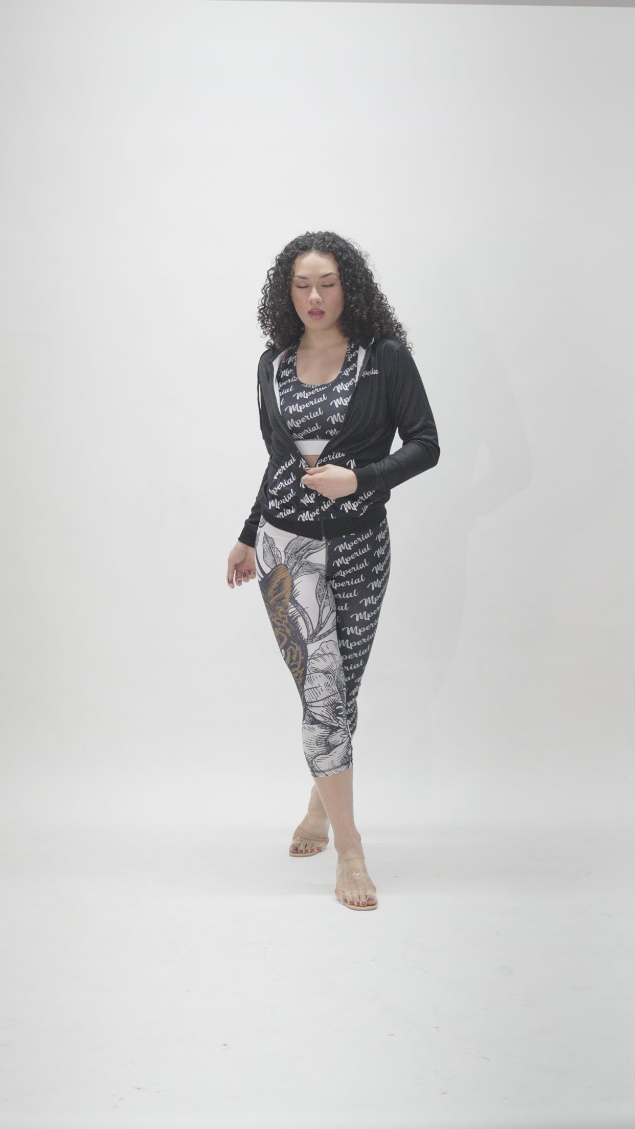 Model is 5'7 150lbs wearing size small full length leggings and medium tops