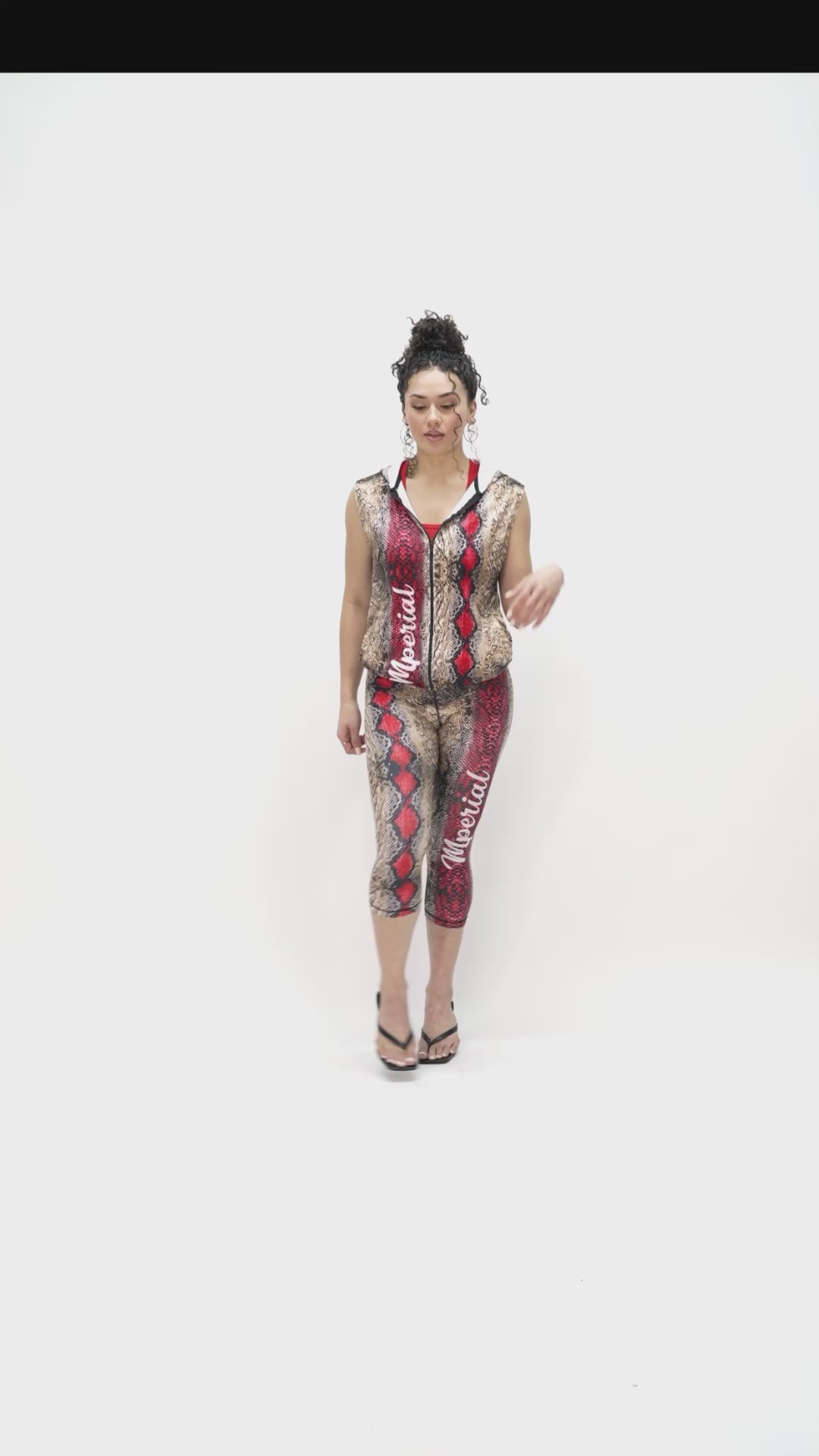 Model is 5'7 150lbs wearing size small leggings and medium tops