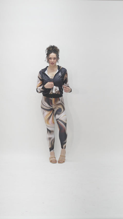 Model is 5'7 150lbs wearing size small leggings and medium tops
