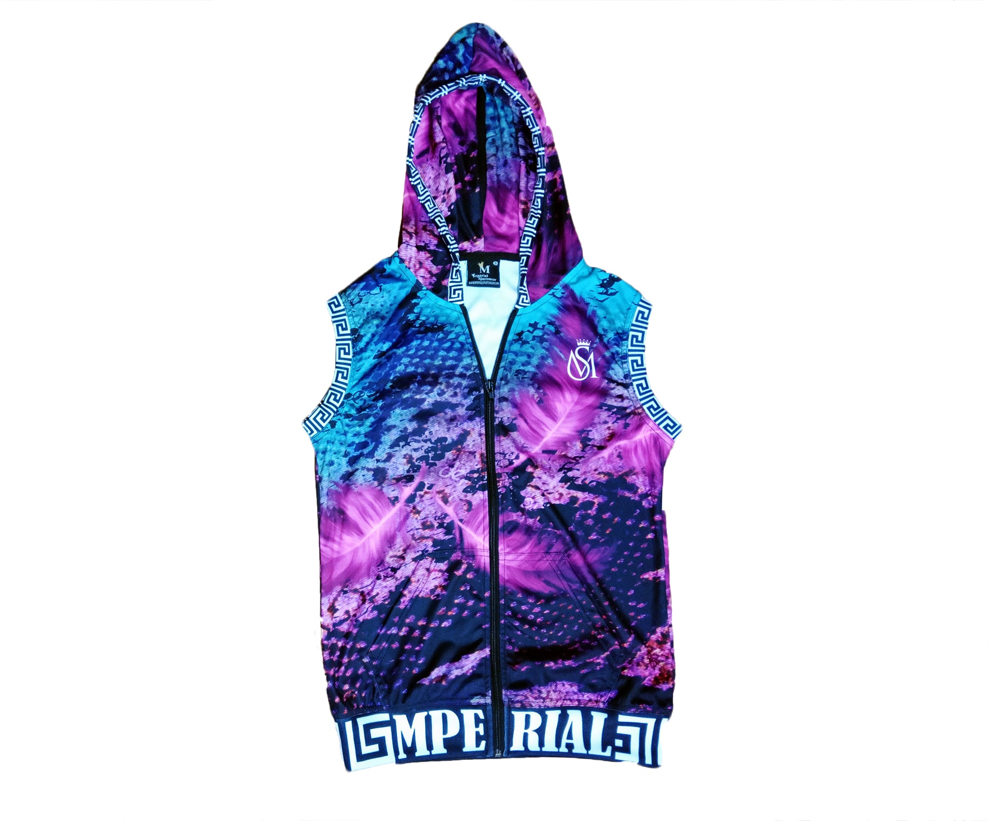 Snake Feathers Sleeveless Zip Up Hoodie