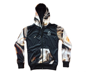 Abstract Brown Zip Up Hoodie