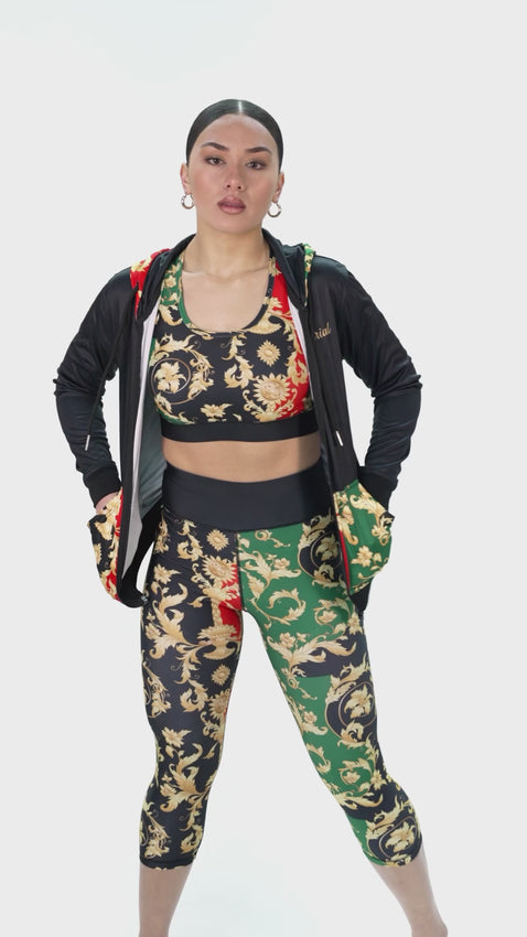 Model is 5'7 150lbs wearing size small leggings and medium tops