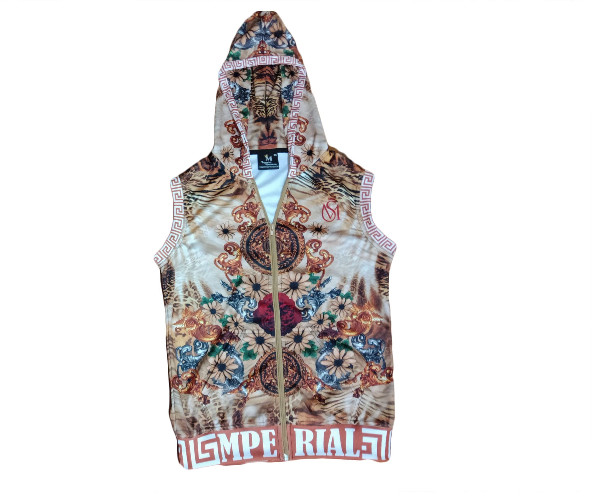 Women's Gold Medallions Sleeveless Zip Up Hoodie