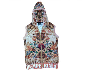 Women's Gold Medallions Sleeveless Zip Up Hoodie