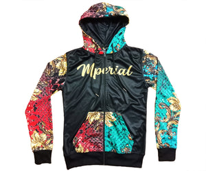 Women's Golden Roses Zip Up Hoodie Jacket