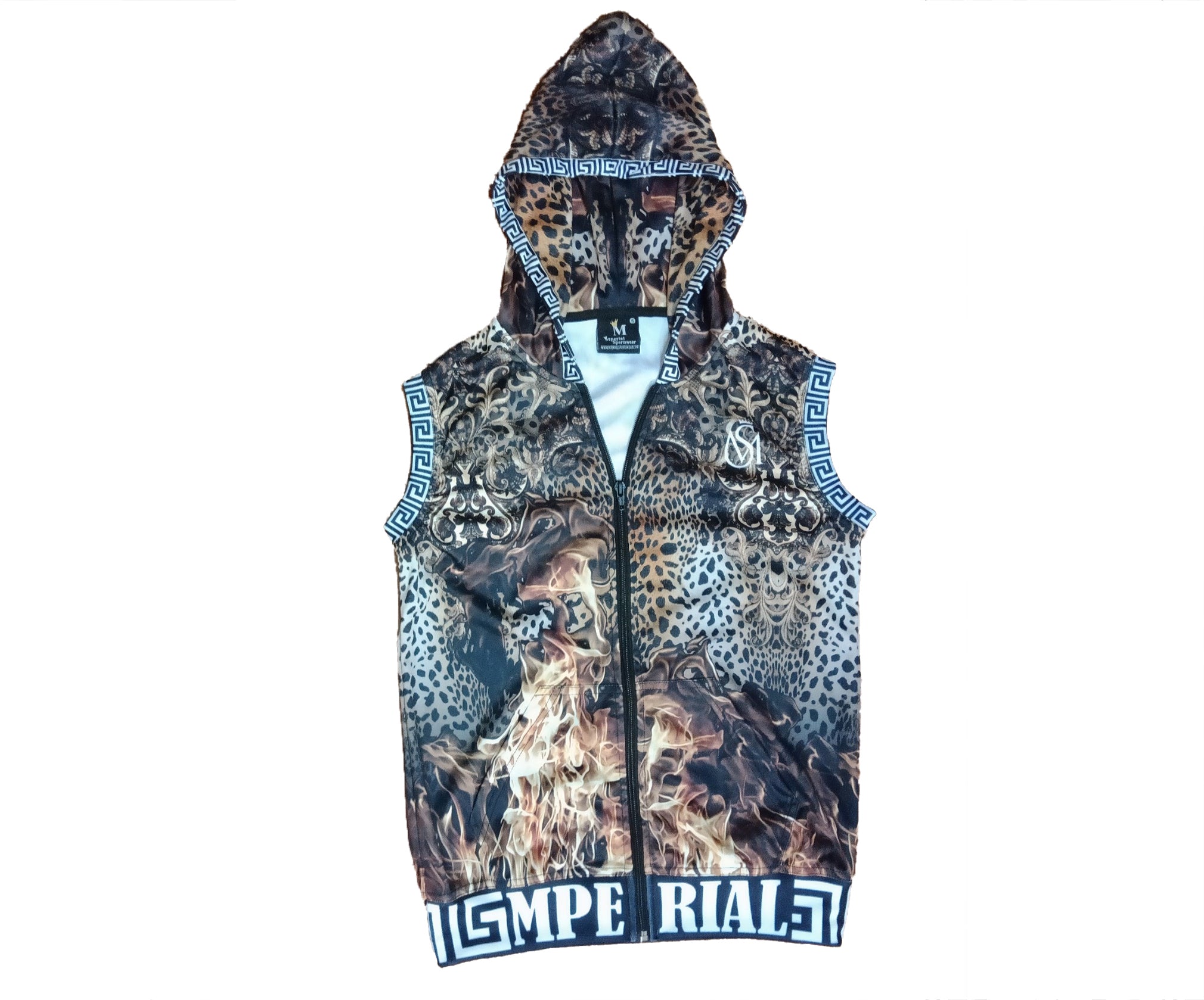 Leopard on Fire Sleeveless Zip up Hoodie