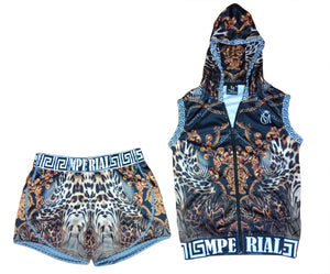 Leopard Lux Sleeveless Hoodie and Short Set