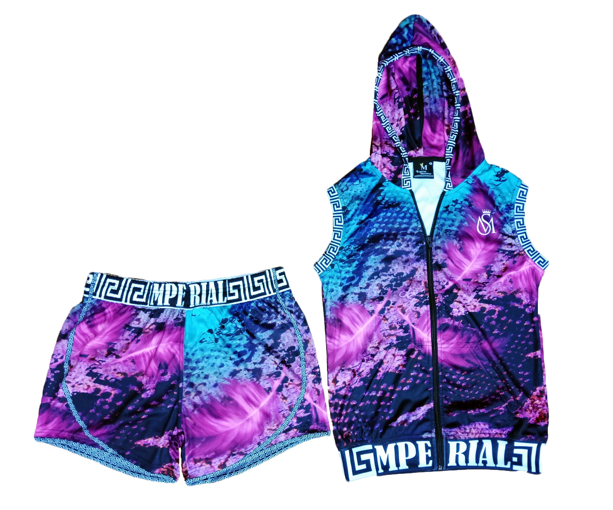 Snake Feathers Sleeveless Hoodie and Short Set